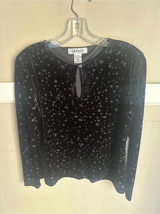 Alfani Tops - Alfani Black Velvet Dot Keyhole Long Sleeve Top Size M